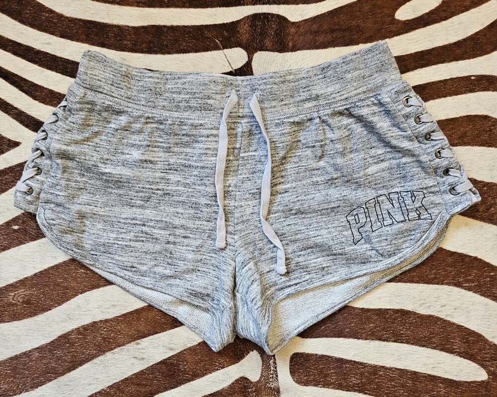 Vintage Y2k Victoria's Secret Pink Cotton Micro Shorts Grey Lace Up Sides Sz S